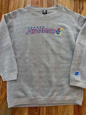 Vintage Starter Kansas Jayhawks Gray Textured Crewneck Sz M